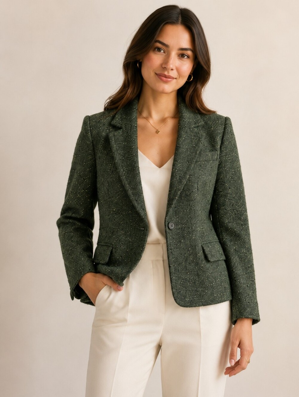 Wool Blend Blazer Daisy Fuentes Green Tweed  Jacket Size 4 Tailored